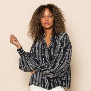 Womens Mii Au Cinema Black White Dipa Bollywood Pure Silk Tunic Blouse Top L